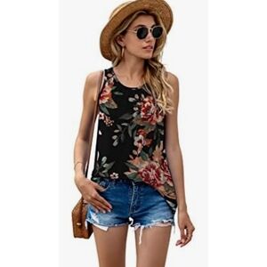 Pleated Front Floral Tank top Black Size M